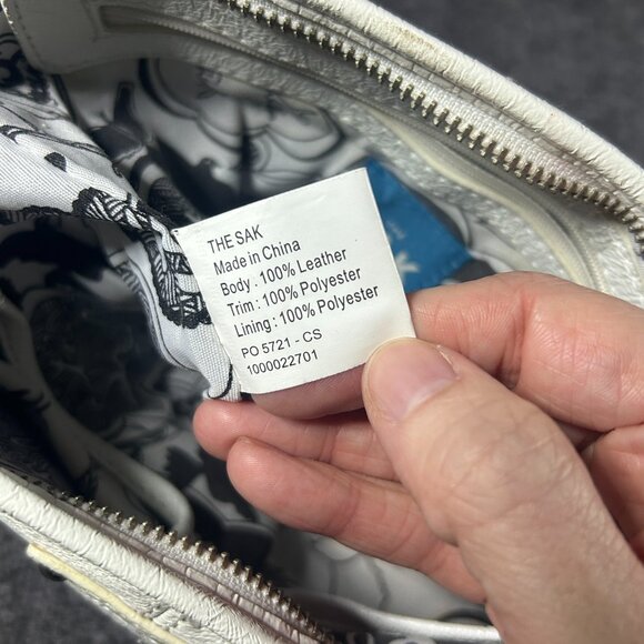 The Sak White Leather Satchel Tote Bag Shoulder Purse Silver Rings Slouchy Boho - Picture 6 of 12